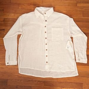 NWT Billabong White Right On Crinkle Gauze Button Up Shirt Women Smal